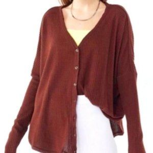 Urban Outfitters Oversized Button Thermal Burgundy Size Small